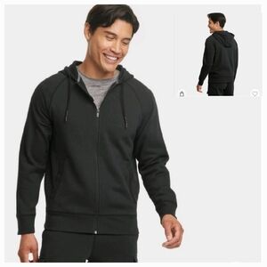All in motion Men's Cotton Fleece Zip Up Hooded Sweatshirt ~ Black